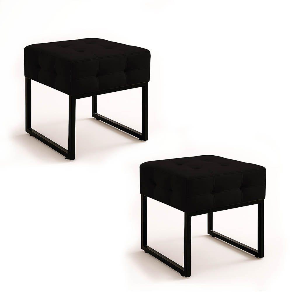 Puff Sala Decorativo Industrial Kit 2 Elisa Suede D03 - D'rossi Preto - 2