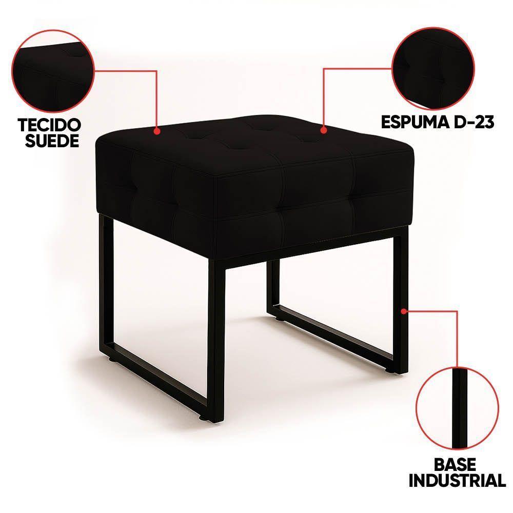 Puff Sala Decorativo Industrial Kit 2 Elisa Suede D03 - D'rossi Preto - 3