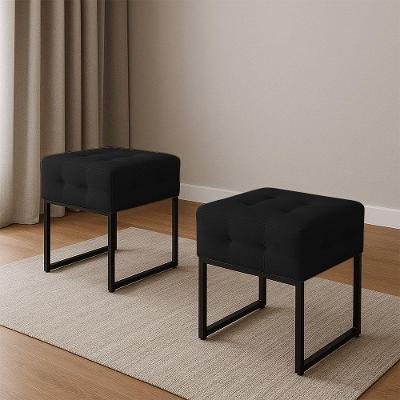 Puff Sala Decorativo Industrial Kit 2 Elisa Suede D03 - D'rossi Preto