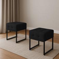 Puff Sala Decorativo Industrial Kit 2 Elisa Suede D03 - D'rossi Preto - 1