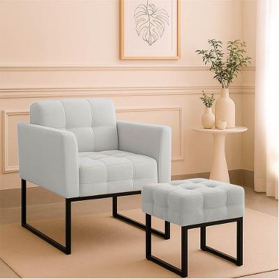 Poltrona Sala E Puff Decorativo Industrial Elisa Veludo D03 - D'rossi Cinza