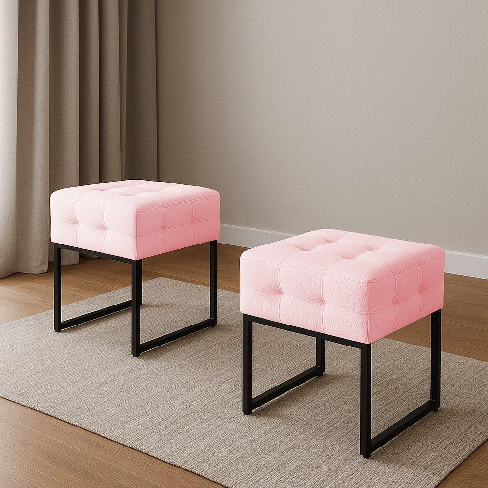 Puff Sala Decorativo Industrial Kit 2 Elisa Suede D03 - D'rossi Rosa Bebê - 1