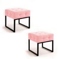 Puff Sala Decorativo Industrial Kit 2 Elisa Suede D03 - D'rossi Rosa Bebê - 2
