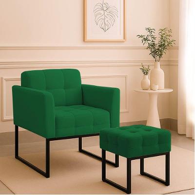 Poltrona Sala E Puff Decorativo Elisa Veludo D03 Apoio Para Os Pés Verde D'Rossi