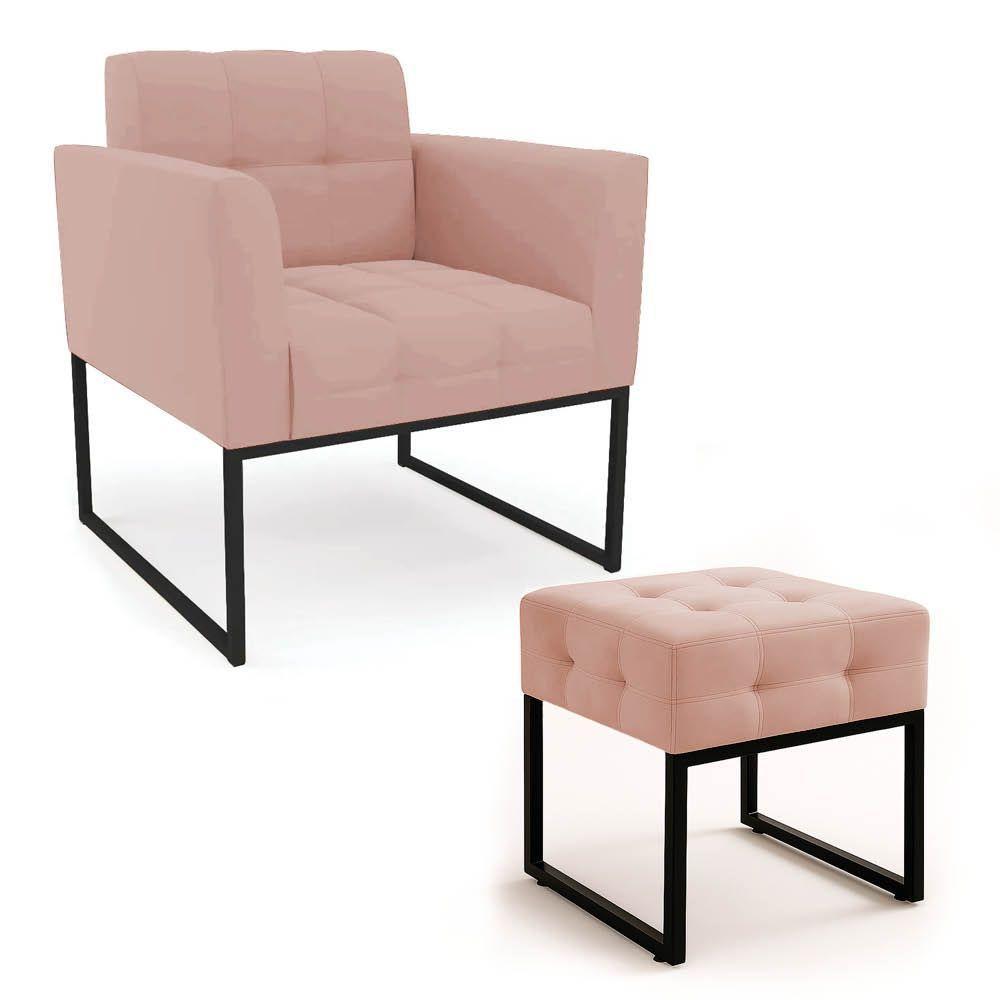 Poltrona Sala E Puff Decorativo Industrial Elisa Veludo D03 - D'rossi Rose - 2