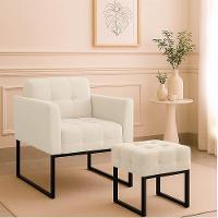 Poltrona Sala E Puff Decorativo Industrial Elisa Veludo D03 - D'rossi Bege - 1