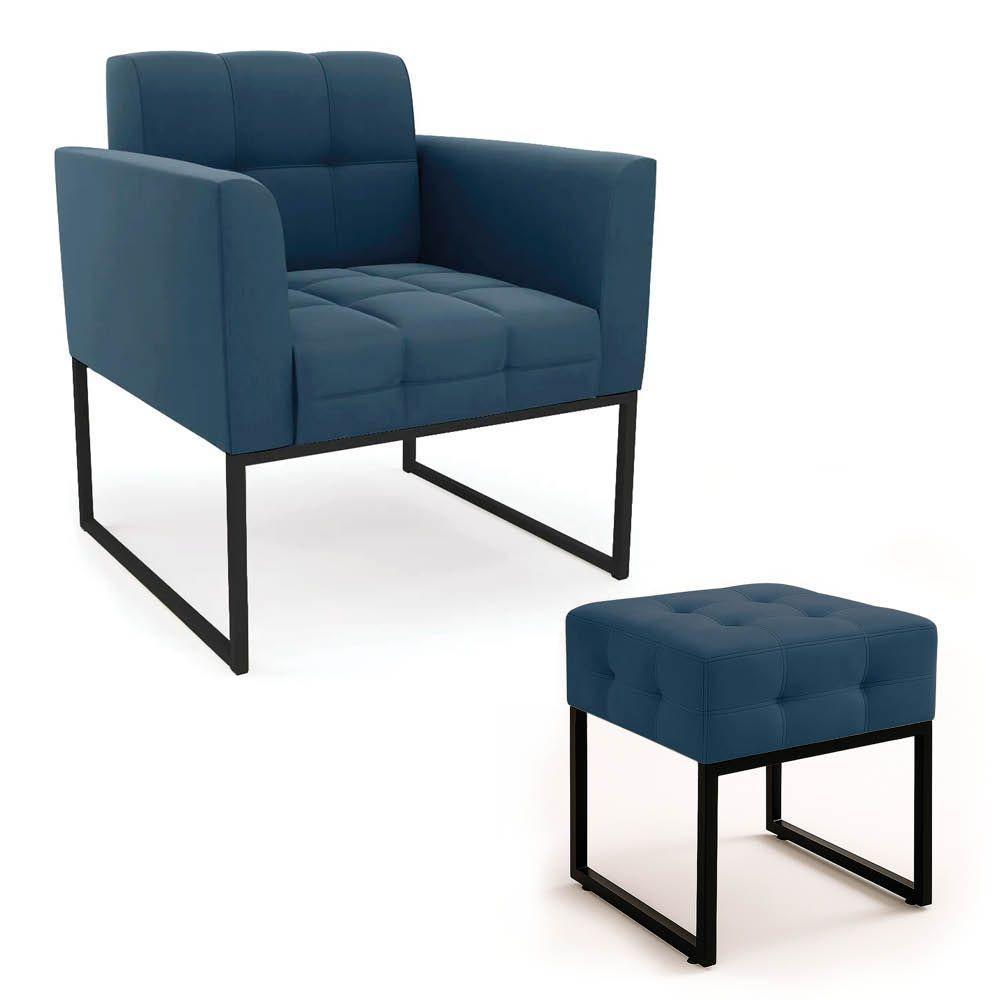 Poltrona Sala E Puff Decorativo Industrial Elisa Suede D03 - D'rossi Azul Marinho - 2
