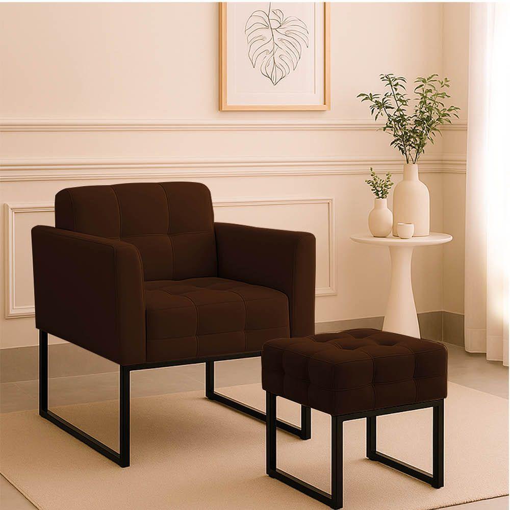 Poltrona Sala E Puff Decorativo Industrial Elisa Suede D03 - D'rossi Marrom - 1