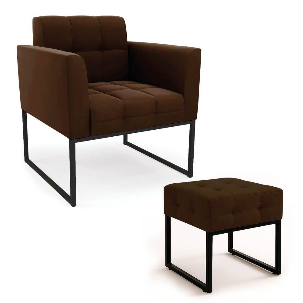 Poltrona Sala E Puff Decorativo Industrial Elisa Suede D03 - D'rossi Marrom - 2