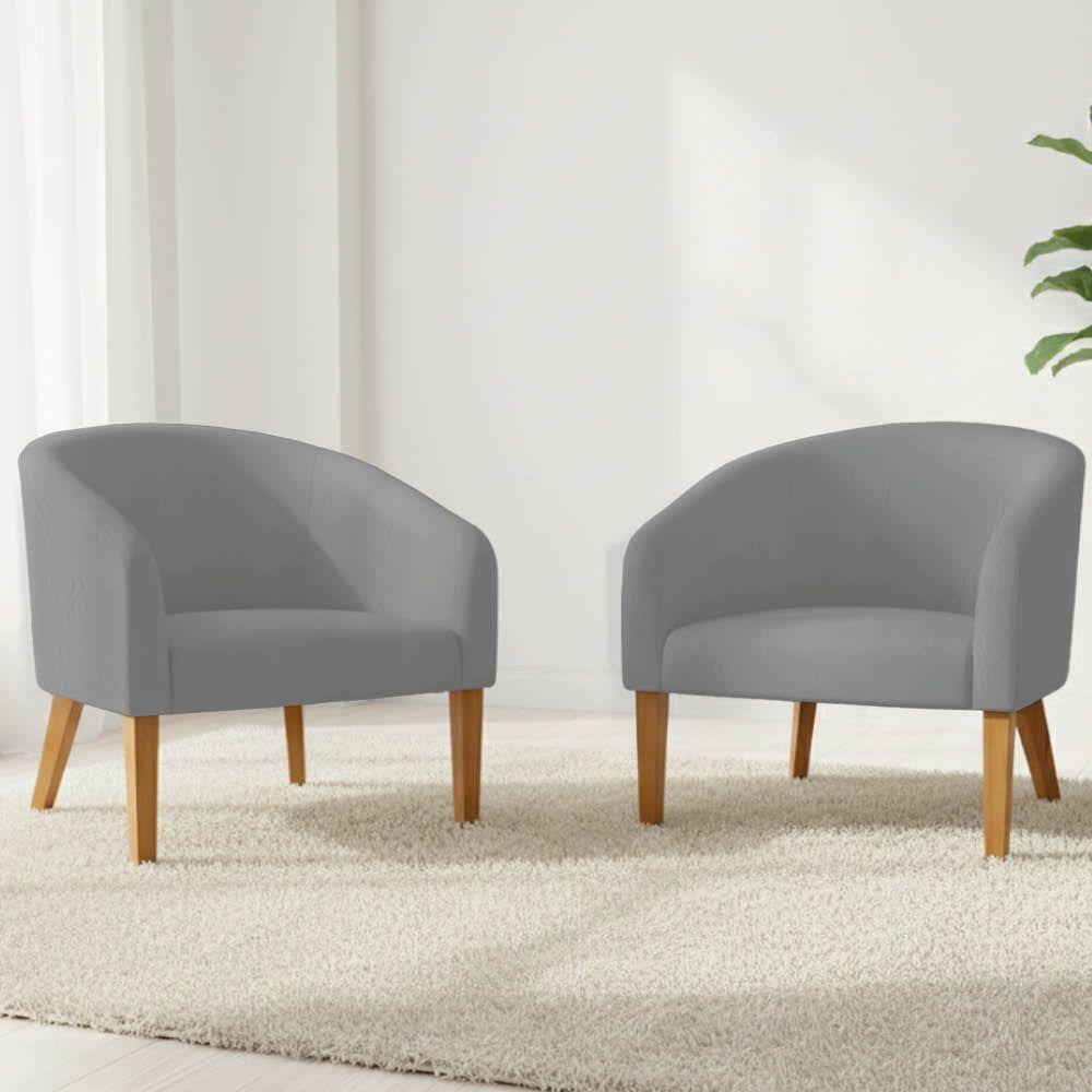 Poltrona Sala Decorativa Kit 2 Stella Pé Madeira Trapézio Castanho Sintético Cinza D03 - D'rossi - 1