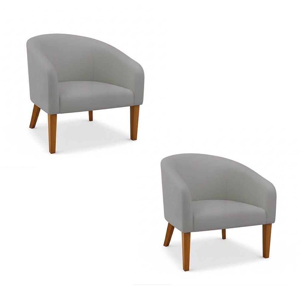 Poltrona Sala Decorativa Kit 2 Stella Pé Madeira Trapézio Castanho Sintético Cinza D03 - D'rossi - 2