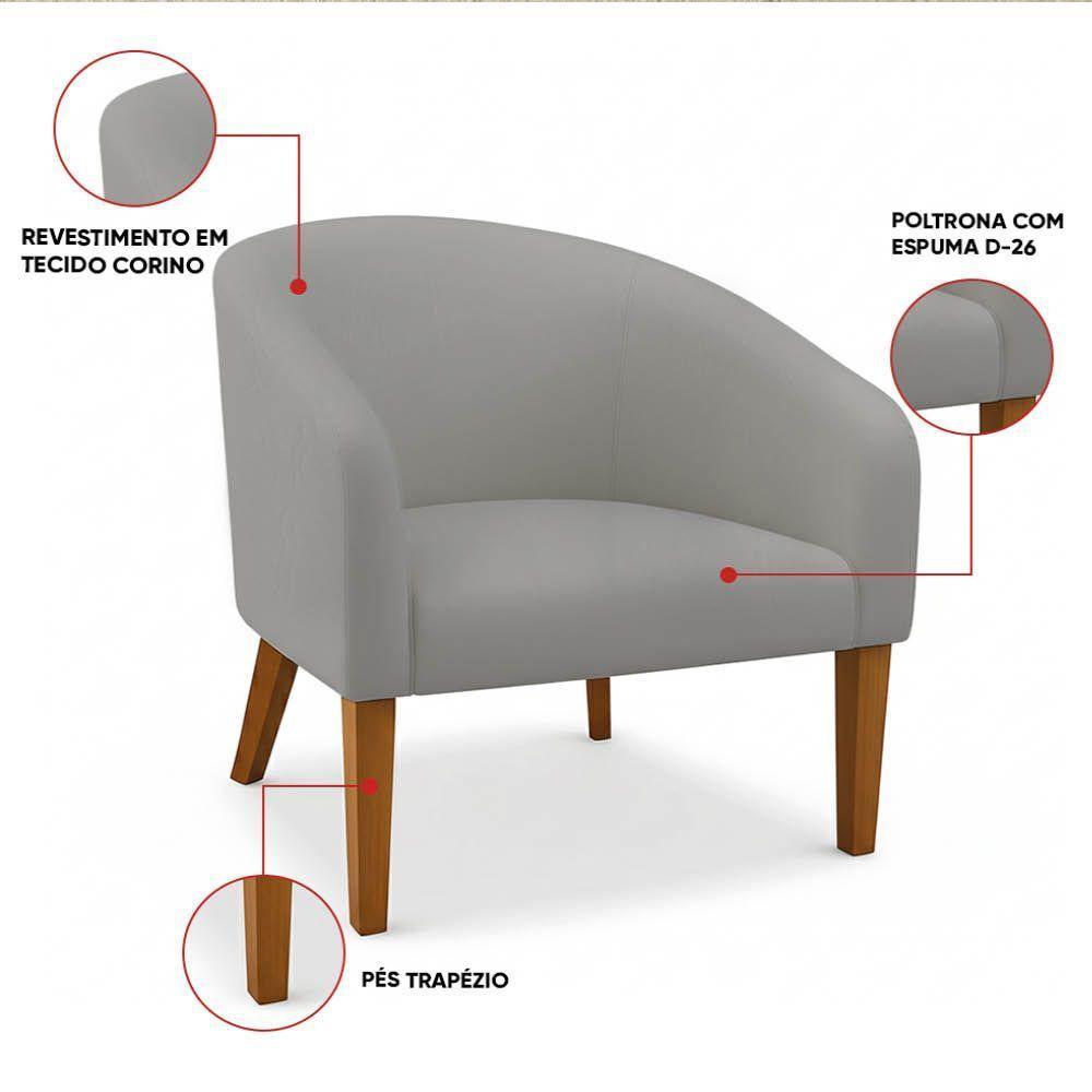 Poltrona Sala Decorativa Kit 2 Stella Pé Madeira Trapézio Castanho Sintético Cinza D03 - D'rossi - 3