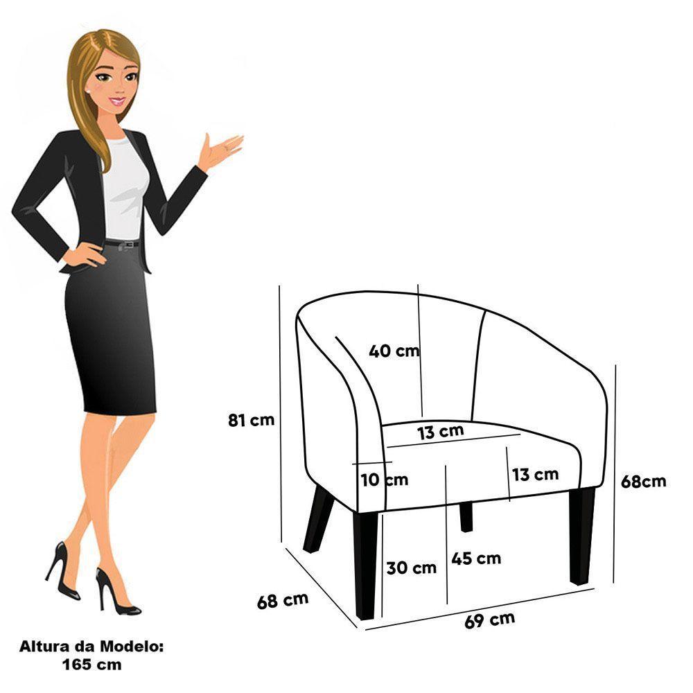 Poltrona Sala Decorativa Kit 2 Stella Pé Madeira Trapézio Castanho Sintético Cinza D03 - D'rossi - 4