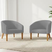 Poltrona Sala Decorativa Kit 2 Stella Pé Madeira Trapézio Castanho Sintético Cinza D03 - D'rossi - 1