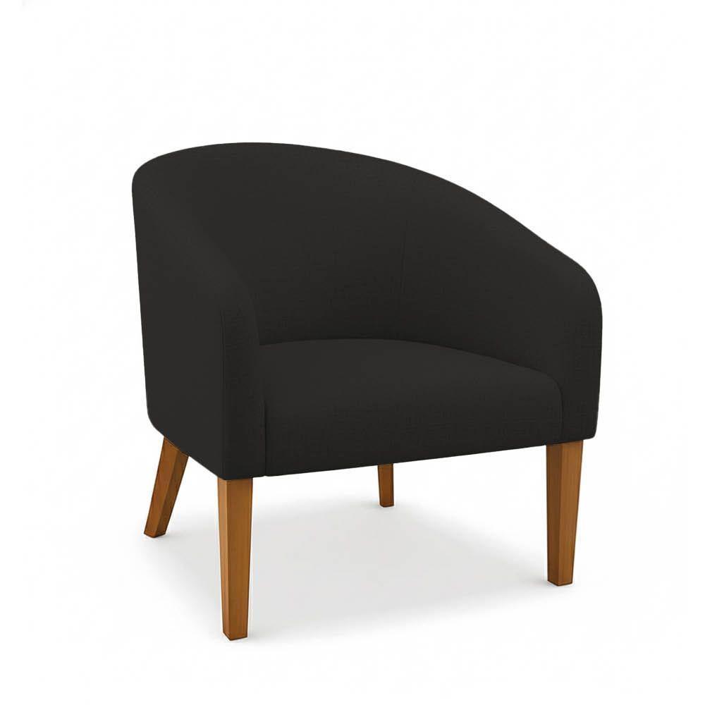 Poltrona Sala Decorativa Kit 2 Stella Pé Madeira Trapézio Castanho Linho Preto D03 - D'rossi - 5