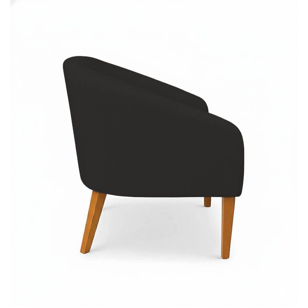 Poltrona Sala Decorativa Kit 2 Stella Pé Madeira Trapézio Castanho Linho Preto D03 - D'rossi - 6