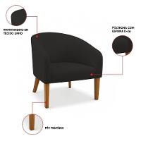 Poltrona Sala Decorativa Kit 2 Stella Pé Madeira Trapézio Castanho Linho Preto D03 - D'rossi - 3