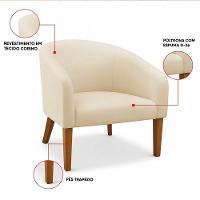 Poltrona Sala Decorativa Kit 2 Stella Pé Madeira Trapézio Castanho Sintético Bege D03 - D'rossi - 3