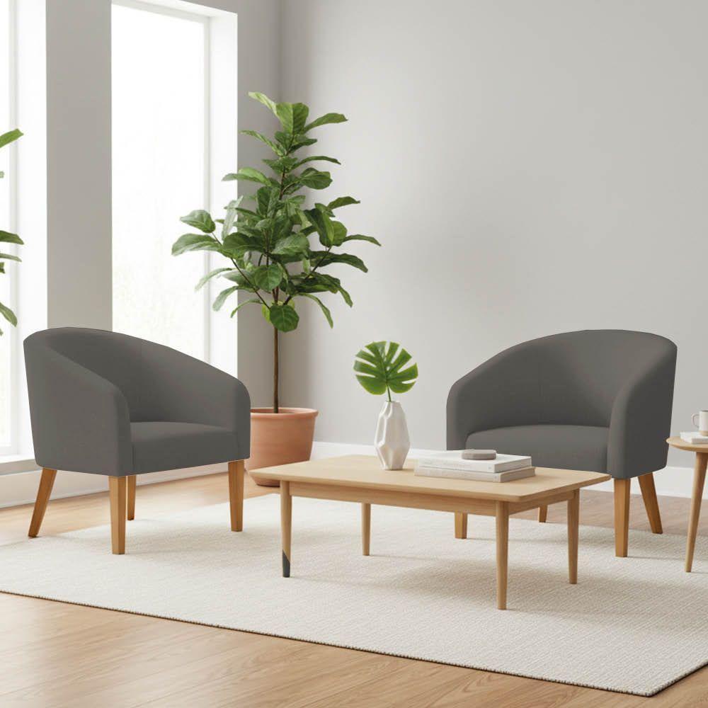 Poltrona Sala Decorativa Kit 2 Stella Pé Madeira Trapézio Castanho Linho D03 - D'rossi Cor Grafite - 1