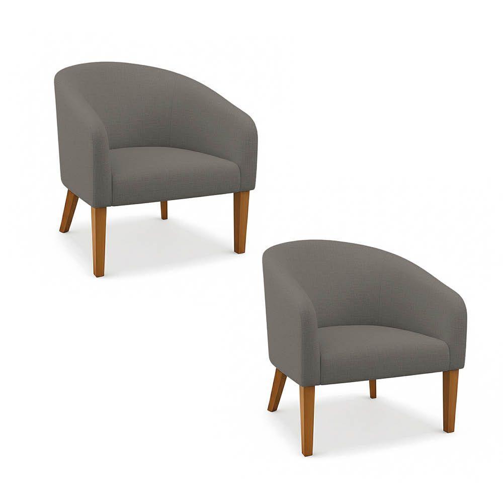 Poltrona Sala Decorativa Kit 2 Stella Pé Madeira Trapézio Castanho Linho D03 - D'rossi Cor Grafite - 2