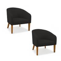 Poltrona Sala Decorativa Kit 2 Stella Pé Madeira Trapézio Castanho Linho D03 - D'rossi Cor Preto - 2