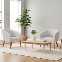 Poltrona Sala Decorativa Kit 2 Stella Pé Madeira Trapézio Castanho Linho Cinza D03 - D'rossi - 1