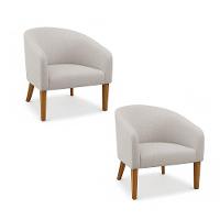 Poltrona Sala Decorativa Kit 2 Stella Pé Madeira Trapézio Castanho Linho Cinza D03 - D'rossi - 2