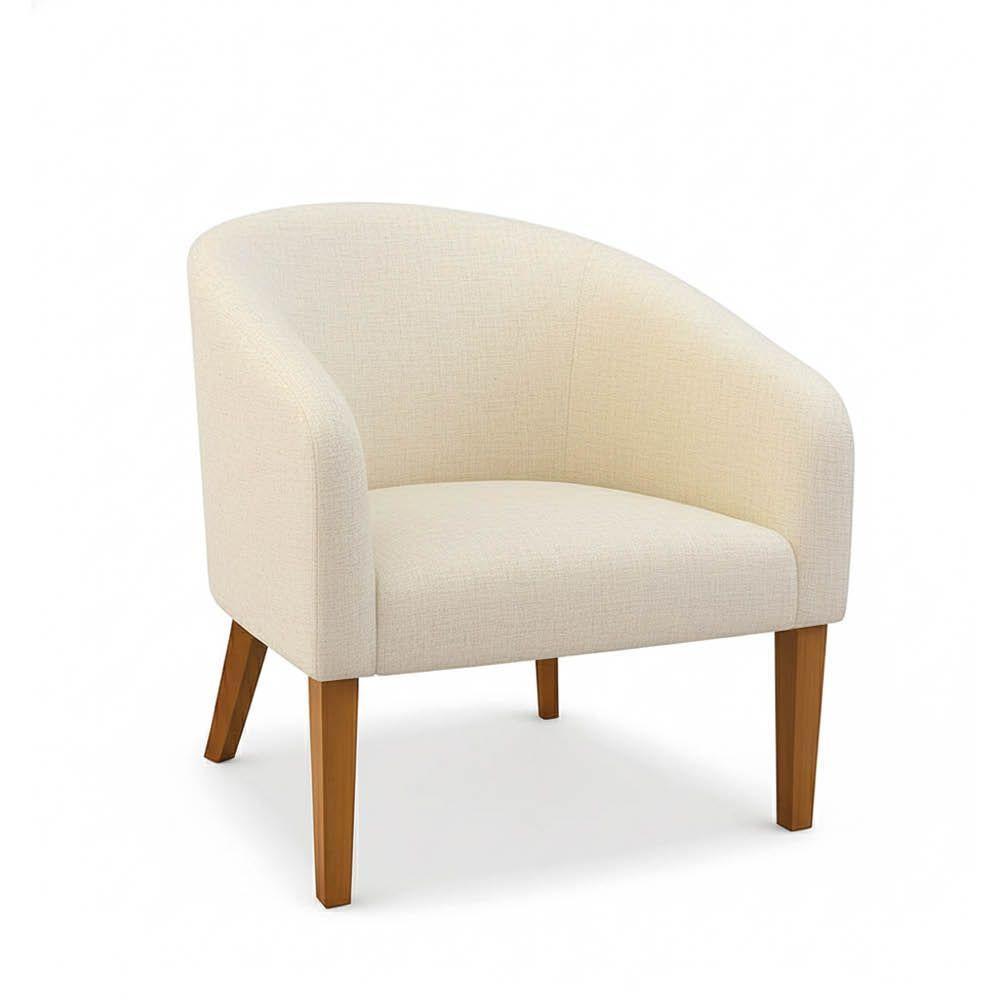 Poltrona Sala Decorativa Kit 2 Stella Pé Madeira Trapézio Castanho Linho D03 - D'rossi Cor Bege - 5