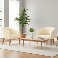 Poltrona Sala Decorativa Kit 2 Stella Pé Madeira Trapézio Castanho Linho D03 - D'rossi Cor Bege - 1