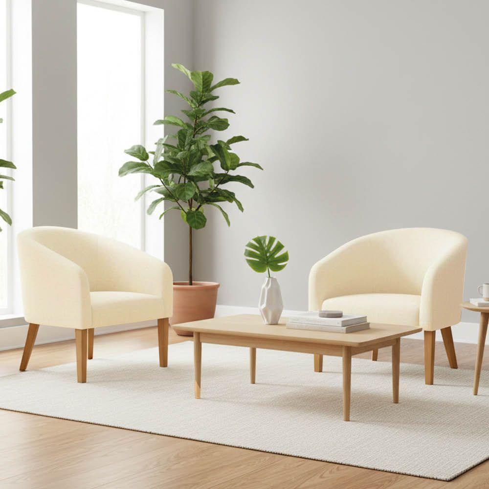 Poltrona Sala Decorativa Kit 2 Stella Pé Madeira Trapézio Castanho Linho Bege D03 - D'rossi - 1