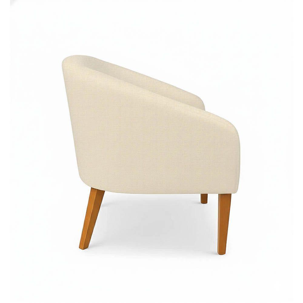 Poltrona Sala Decorativa Kit 2 Stella Pé Madeira Trapézio Castanho Linho Bege D03 - D'rossi - 6