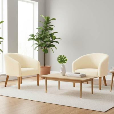 Poltrona Sala Decorativa Kit 2 Stella Pé Madeira Trapézio Castanho Linho Bege D03 - D'rossi