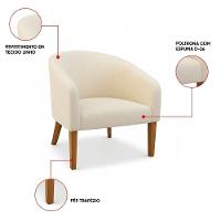 Poltrona Sala Decorativa Kit 2 Stella Pé Madeira Trapézio Castanho Linho Bege D03 - D'rossi - 3