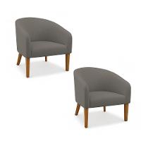 Poltrona Sala Decorativa Kit 2 Stella Pé Madeira Trapézio Castanho Linho Grafite D03 - D'rossi - 2