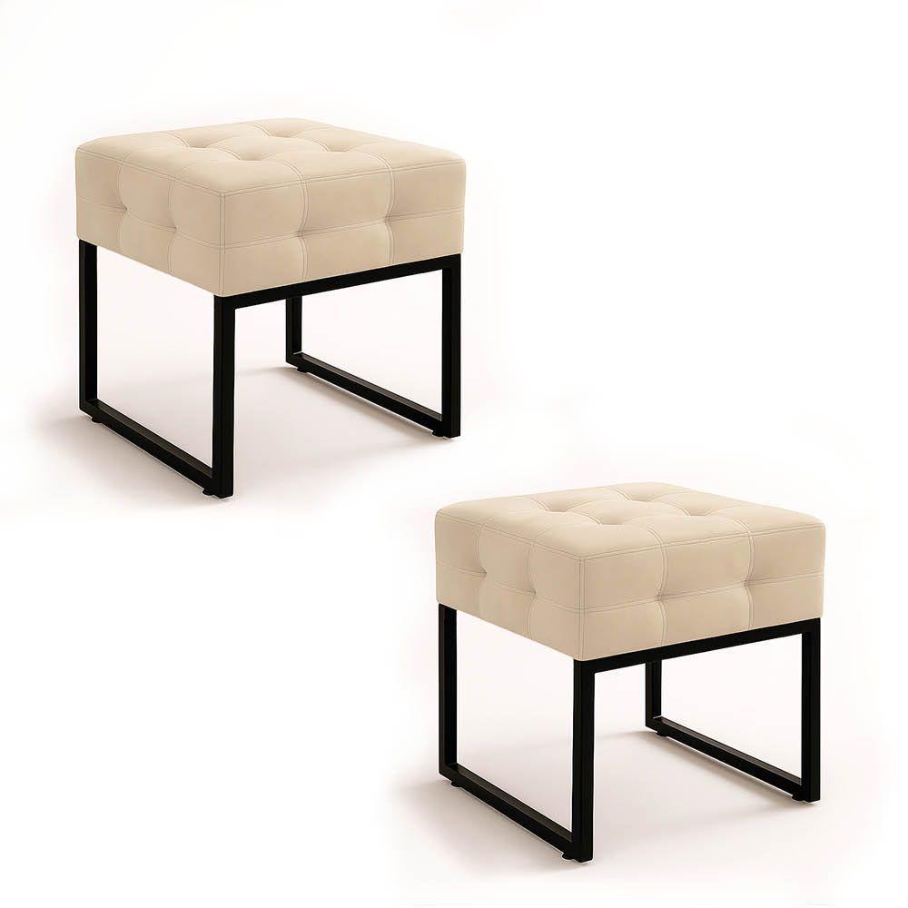 Puff Sala Decorativo Industrial Kit 2 Elisa Suede D03 - D'rossi Bege - 2