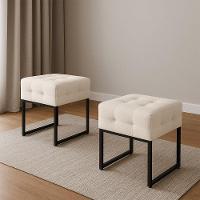 Puff Sala Decorativo Industrial Kit 2 Elisa Suede D03 - D'rossi Bege - 1