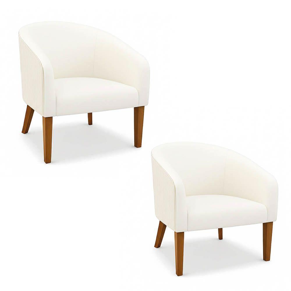 Poltrona Sala Decorativa Kit 2 Stella Pé Madeira Trapézio Castanho Cotelê Ext/veludo D03 - D'rossi Cor Bege - 2