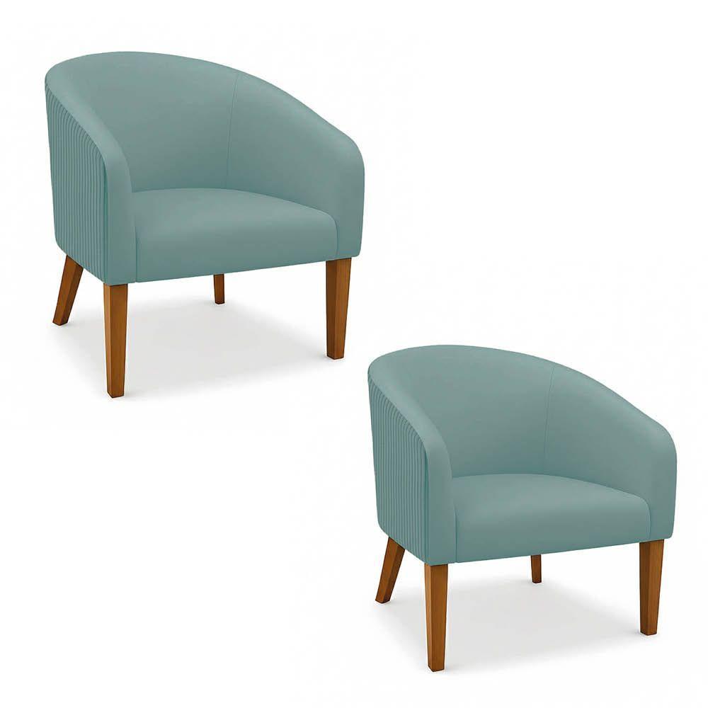 Poltrona Sala Decorativa Kit 2 Stella Pé Madeira Trapézio Castanho Cotelê Ext/veludo D03 - D'rossi Cor Menta - 2