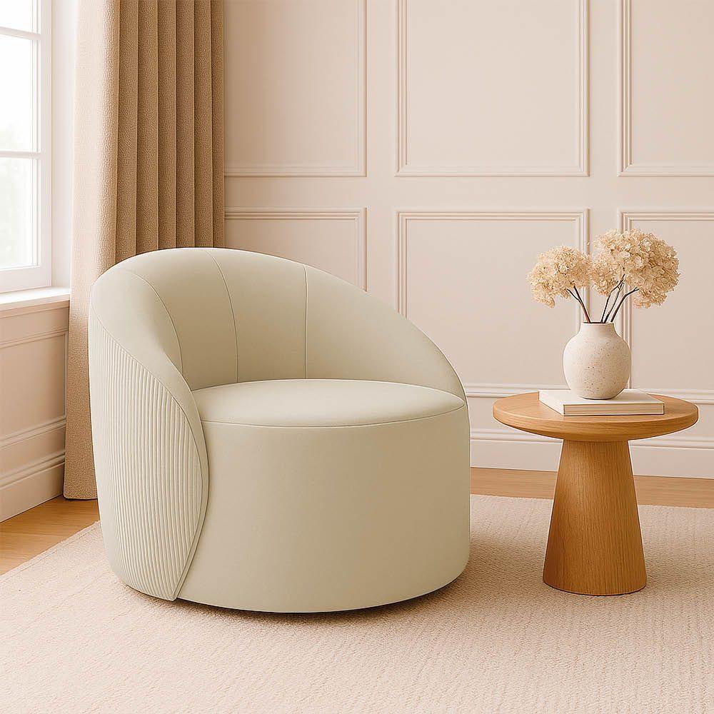 Poltrona Decorativa Orgânica Lua Cotelê-veludo Bege D03 - D'rossi - 1