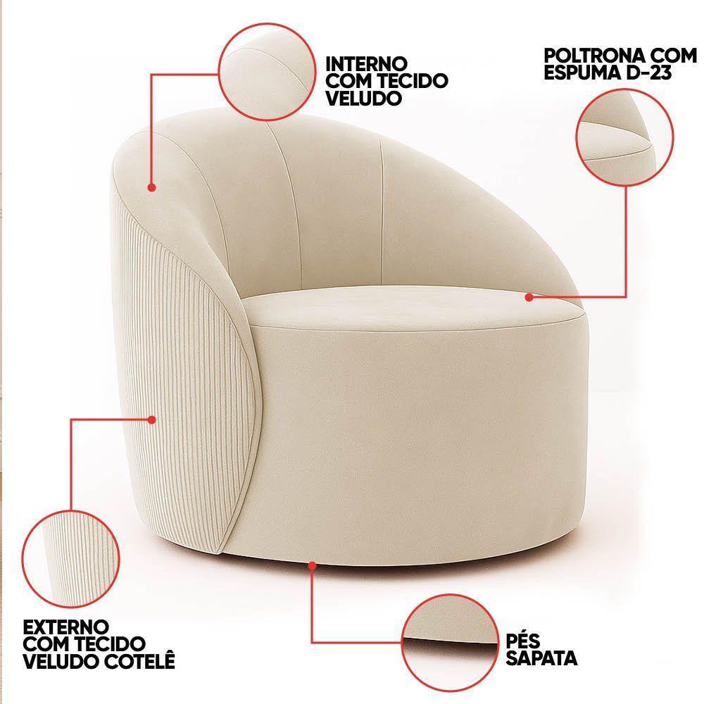 Poltrona Decorativa Orgânica Lua Cotelê-veludo Bege D03 - D'rossi - 3