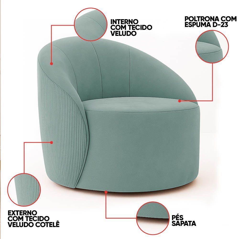 Poltrona Decorativa Orgânica Lua Cotelê-veludo D03 - D'rossi Menta - 3