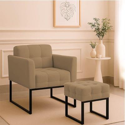 Poltrona Sala E Puff Decorativo Industrial Elisa Suede D03 - D'rossi Marrom Rato