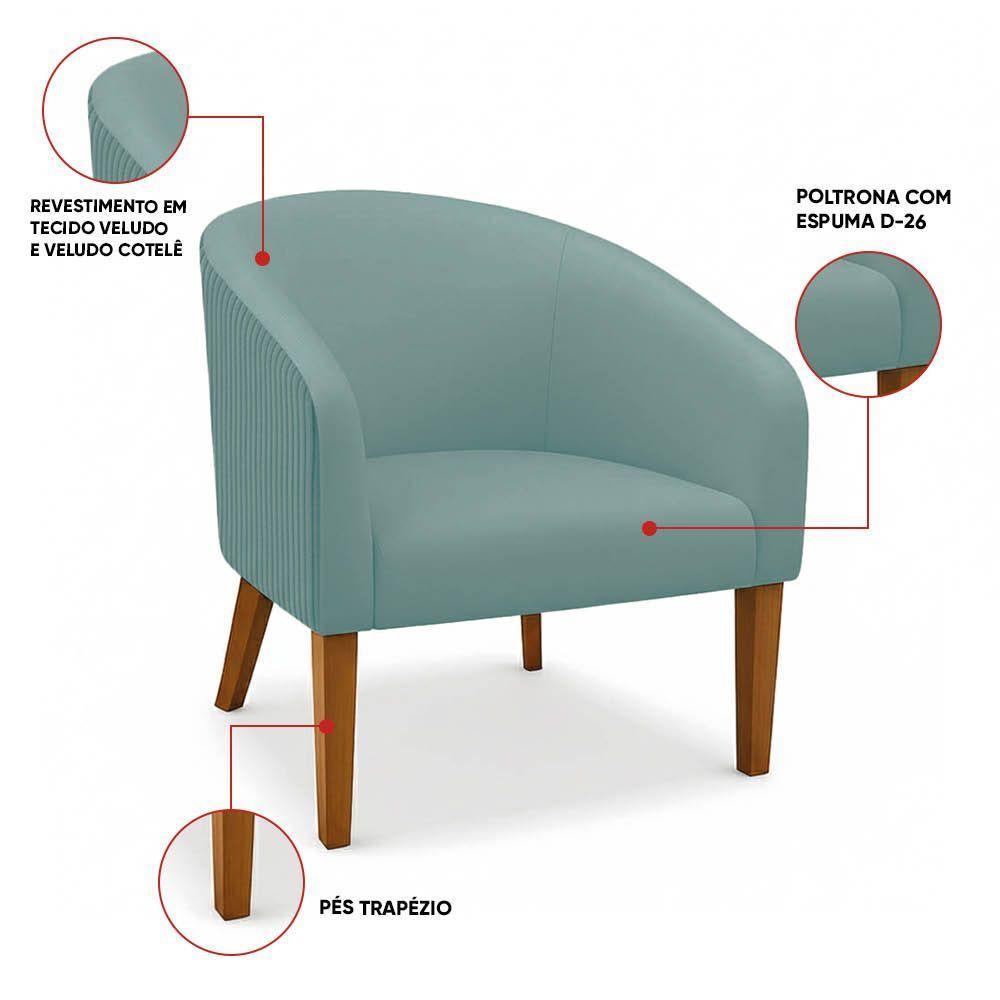 Poltrona Sala Decorativa Kit 2 Stella Pé Madeira Trapézio Castanho Cotelê Ext/veludo Menta D03 - D'rossi - 3
