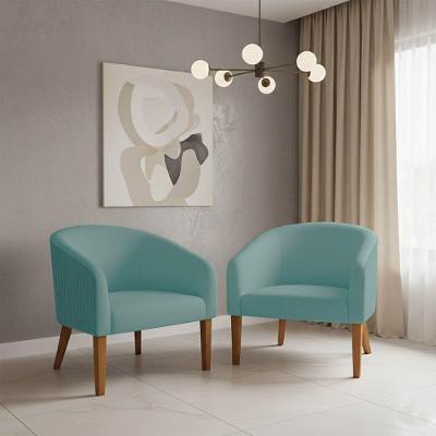 Poltrona Sala Decorativa Kit 2 Stella Pé Madeira Trapézio Castanho Cotelê Ext/veludo Menta D03 - D'rossi