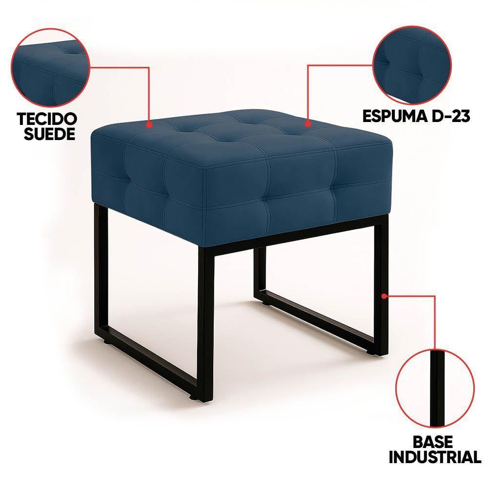 Puff Sala Decorativo Industrial Kit 2 Elisa Suede D03 - D'rossi Azul Marinho - 3