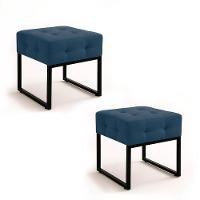 Puff Sala Decorativo Industrial Kit 2 Elisa Suede D03 - D'rossi Azul Marinho - 2