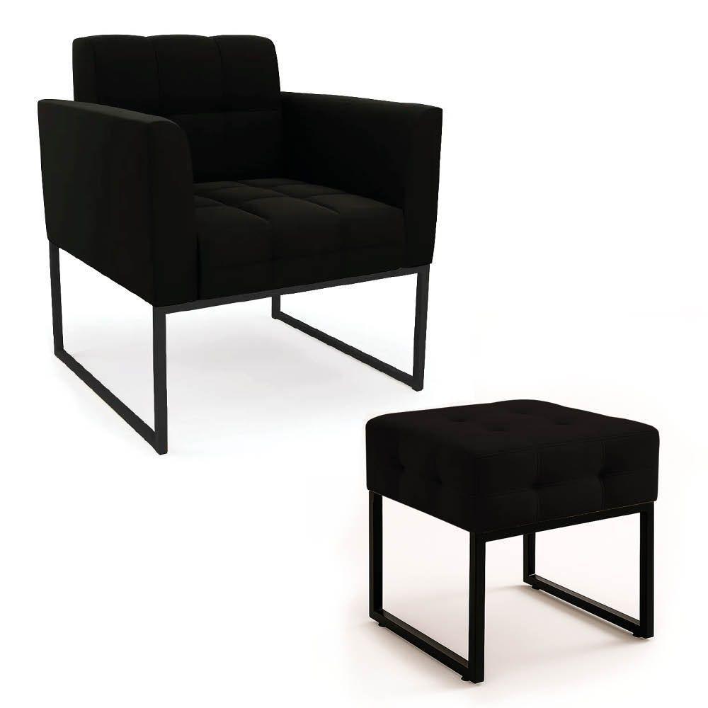 Poltrona Sala E Puff Decorativo Industrial Elisa Suede D03 - D'rossi Preto - 2