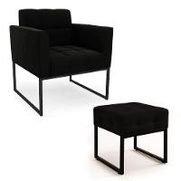 Poltrona Sala E Puff Decorativo Industrial Elisa Suede D03 - D'rossi Preto - 2