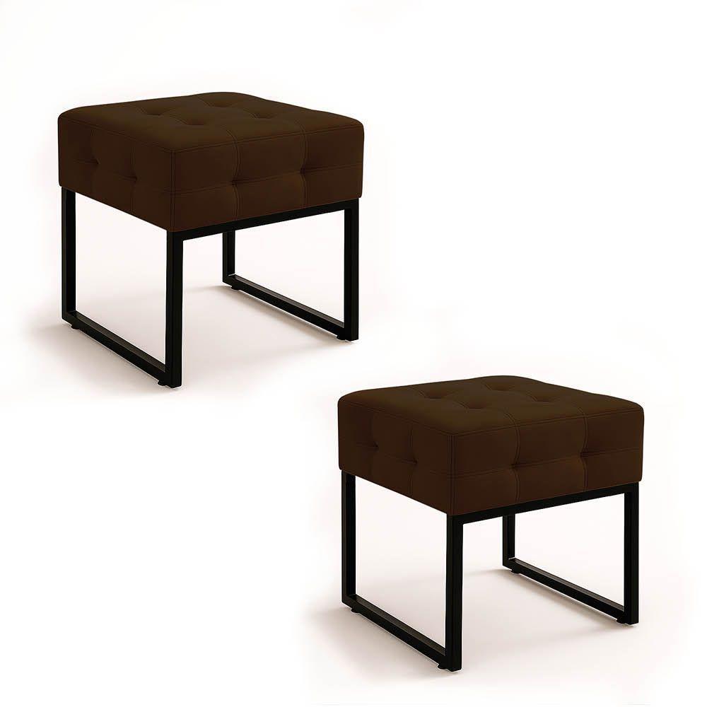 Puff Sala Decorativo Industrial Kit 2 Elisa Suede D03 - D'rossi Marrom - 2