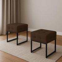 Puff Sala Decorativo Industrial Kit 2 Elisa Suede D03 - D'rossi Marrom - 1